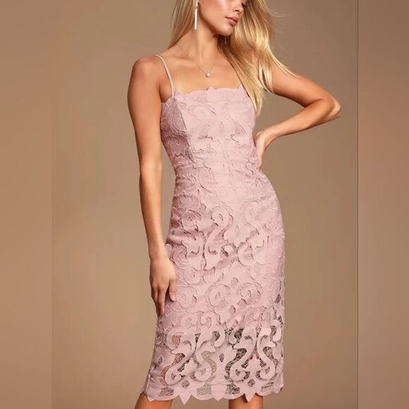 Bardot Dusty Pink Lina Lace Midi Dress - Picture 1 of 10